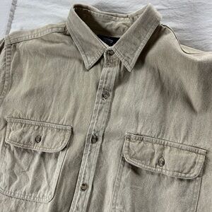 Sperry Top Sider Vintage Work Wear Beige Button-Up Shirt Used Quality Item Rare